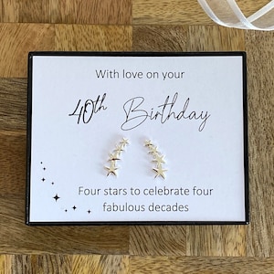 40er Sterling Silber Stern Ohrstecker, 4-Linien-Stern Ohrringe, Hallo 40 Geburtstagsgeschenk, Frauen Geburtstag Ohrringe, Geschenkbox, Zitat Karte, UK