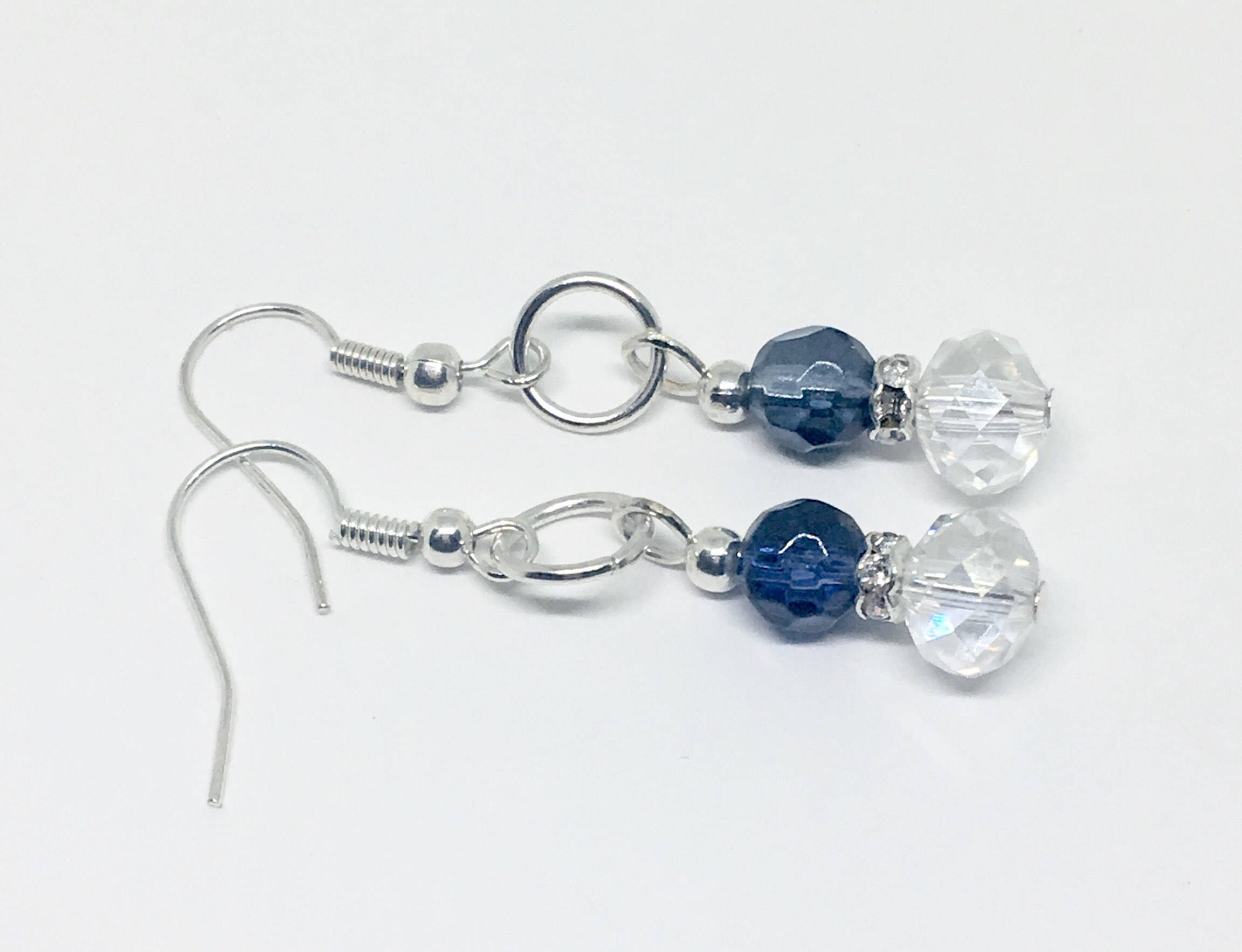 Elegant Blue Crystal Earrings Blue Silver Earrings Striking Etsy UK