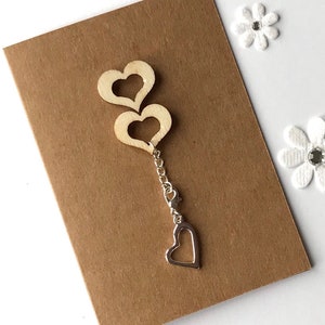Keepsake silver heart Charm Card, Blank Inside, You are in my Heart, Personalized Keepsake Card, Brown Kraft Card, Friendship, Just to Say