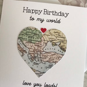 Happy Birthday To My World, Love You Loads Card for Husband, Boyfriend, Other Half Partner, Vintage Map Card, Romantic Card for him UK Shop image 4