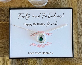 40th Birthday Sterling Silver Necklace, Personalised Forty and Fabulous 4 Circle Necklace, Swarovski Birthstone Jewelry, 40th Birthday, UK