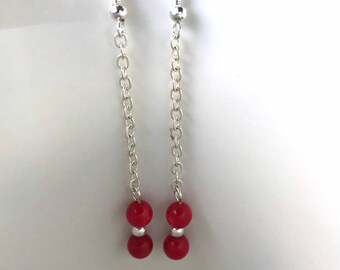 Coral  Earrings, Coral Dangle Earrings, Gemstone Jewellery, Sterling Silver, Boho Earrings, Long Earrings, Gift for her, Gift for mum,