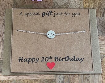 20th Birthday Initial Silver Plated Bracelet, A Special Gift Just For You 20th Bracelet Gift Idea, 20th Quote Card, Gift for Her UK