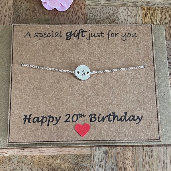 20th Birthday Initial Silver Plated Bracelet, A Special Gift Just For You 20th Bracelet Gift Idea, 20th Quote Card, Gift for Her UK
