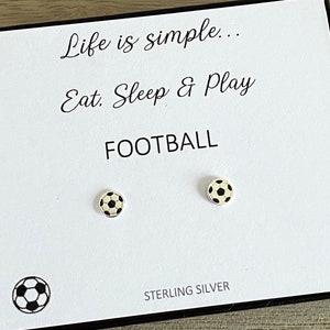 Sterling Silver Football Stud Earrings, Football Sports Jewelry, Football Lover Jewelry, Minimalist Earrings, Gift For Her/Him, Quote Card