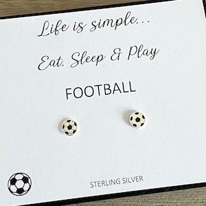 Sterling Silver Football Stud Earrings, Football Sports Jewelry, Football Lover Jewelry, Minimalist Earrings, Gift For Her/Him, Quote Card