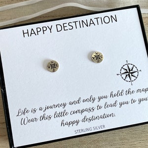 Sterling Silver Compass Stud Earrings, Traveler Gift, Student-Graduation-Girlfriend-Friend, Life is a Journey, Gift for Her, UK