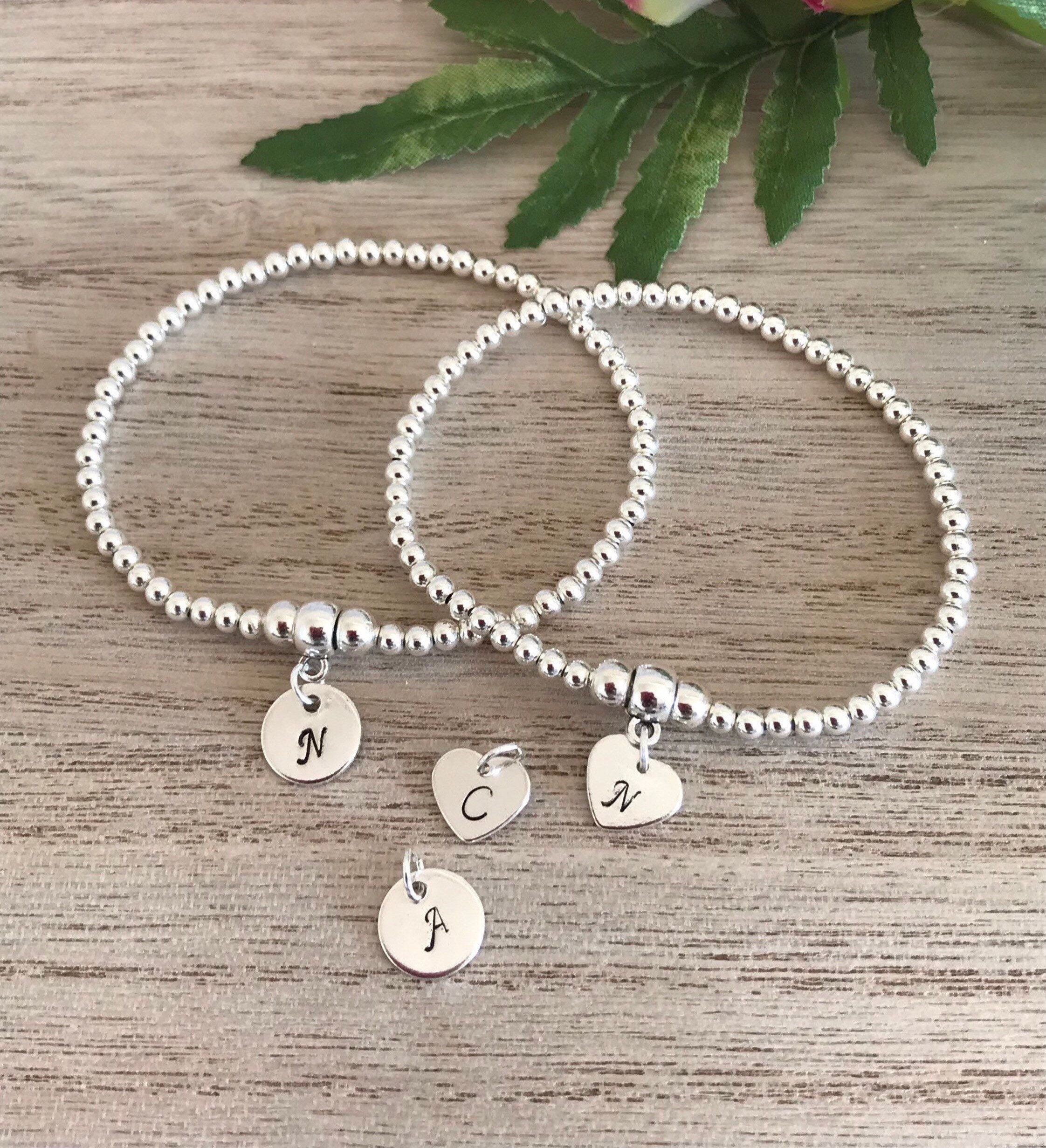 Sterling Silver Ball Bead Bracelet with Initial/Letter Charm Online