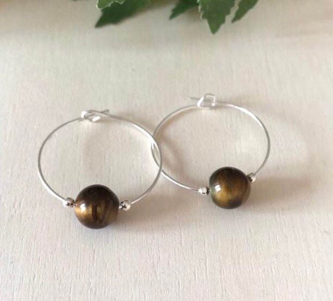 Produktbild von Creolen Aus Natürlichem Edelstein, Handgefertigt, Goldene Creolen