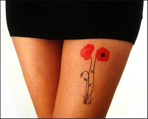 Coquelicots 2 Tatouage Temporaire Ensemble De Feuilles Aquarelle Florals Daquarelle Lâche Idées Cadeaux Pfpp Wc01