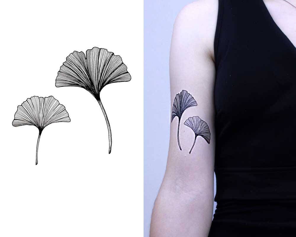 Temporäre Tattoo Ginko Blätter in schwarzer Tinte 2 im Set Etsy