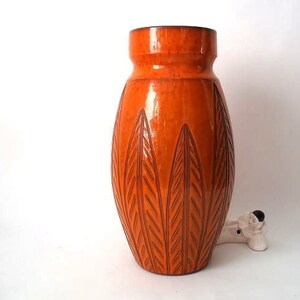 Vintage floor vase XL, entrance area vase, studio ceramic glossy orange vase, mid century floor vase 60s
