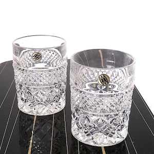 Vintage lead crystal whiskey glasses, mid century whisky tumblers , set of 2 low ball whisky glasses, mcm Bohemia glas