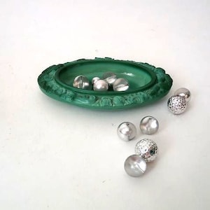 Malachite glass bowl made in  Czech Bohemian, Art Deco 30s business card dish, 30s jewelry dish, mid century trinket tray