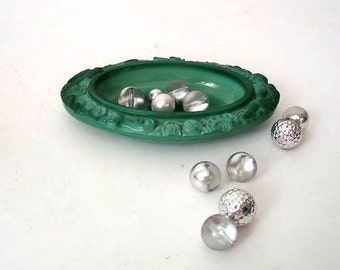 Malachite glass bowl made in  Czech Bohemian, Art Deco 30s business card dish, 30s jewelry dish, mid century trinket tray