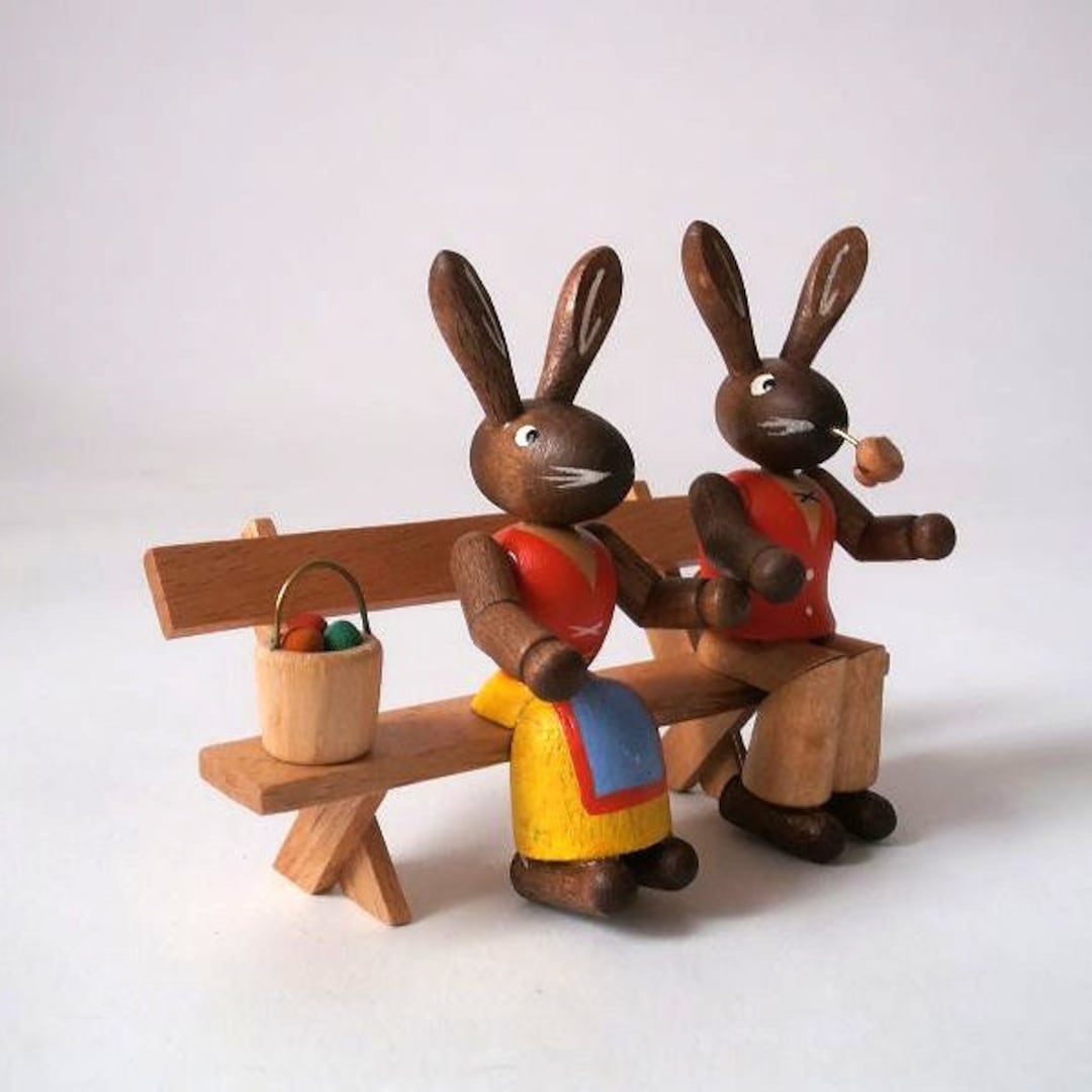 Vintage Wooden Easter Rabbit, Wooden Easter Decor German Folk Art ...