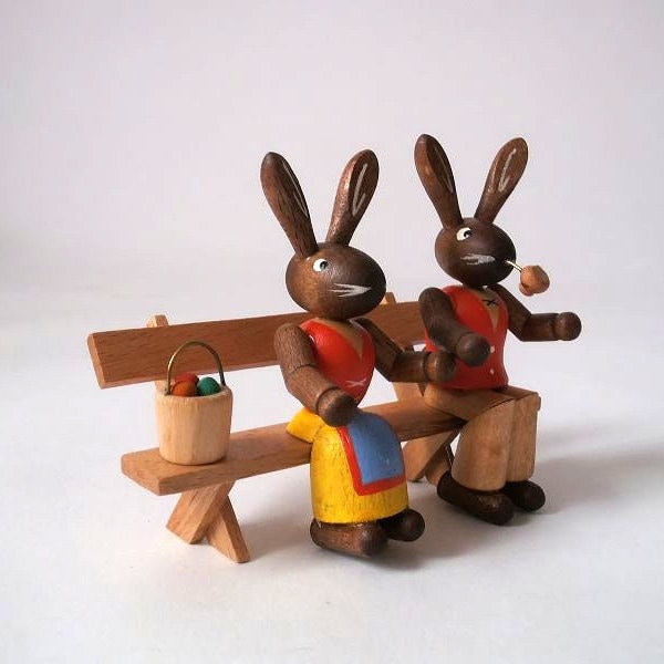 Vintage wooden easter rabbit, wooden easter decor german folk art Erzgebirge, ore mountains GDR easter bunny rabbit, easter animal figurine