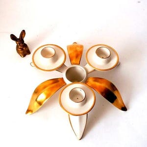 Vintage three flame ceramic candle holders made by Lundner Kueps Bavaria 50s, collectible pottery, mid century centerpiece candle holder