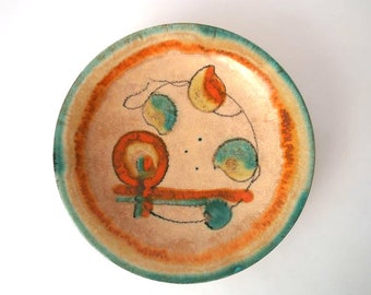 Art deco bowl, 30s fruit bowl centerpiece, uranium drip glaze bowl, Steuler art ceramic fruit bowl in vibrant colors art deco German pottery