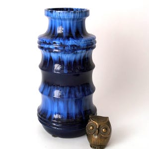 Vintage fat lava vase, vintage ceramic vase Scheurich 266-28, mid century modern vase, West German pottery blue space age vase, wgp, mcm 70s