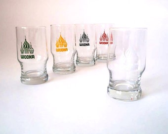 Vintage set of 5 mid century wodka shot glass, 70s shot glasses , shot glasses, colored shot glasses, vintage barware  retro party