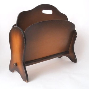 Mid century wooden magazine rack, portable 40s 50s newspaper rack, rockabilly magazine stand, 50s boho newspaper stand