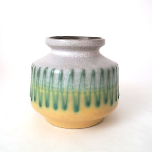 Vintage ceramic vase yellow gray green mid century fat lava vase east German 60s space age vase, mid century studio art, mcm ceramic  vase