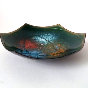 Large enamel plate, enamel bowl, enamel business card dish, jewelry dish GDR enamel green, trinket tray, mid century enamel plate