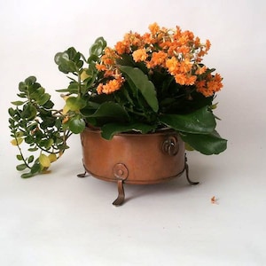 Vintage copper jardiniere , oval copper planter, footed plant pot, footed copper jardiniere,  indoor gardening, cottage chic, solid copper