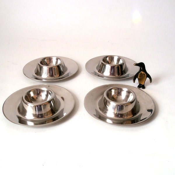 Set of four Braun & Kemmler egg cups, set of 4 stainless steel egg cups, mid century egg cups, retro egg cups