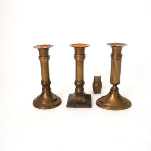 Vintage brass candle holder set, mid century brass candle holder, boho brass candle stick holder set of 3, hollywood regency candle holders