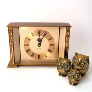 Vintage brass mantel clock Pallas Heges, mid century modern West German clock, 60s brass table clock, classic design with Roman numeral dial