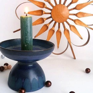 Ceramic candle holder KMK Viola Kupfermühle, West Germany hand painted candlestick 1970s WGP, collectible pottery, mid century candlestick,