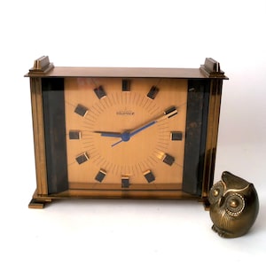 Vintage brass mantel clock Atlanta,  mid century modern West German clock, 60s brass table clock, mantel clock brass, classic design clock