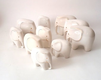 Vintage porcelain elephant, set of porcelain elephants, white elephant, white porcelain elephants, mid century porcelain elephant figurine,