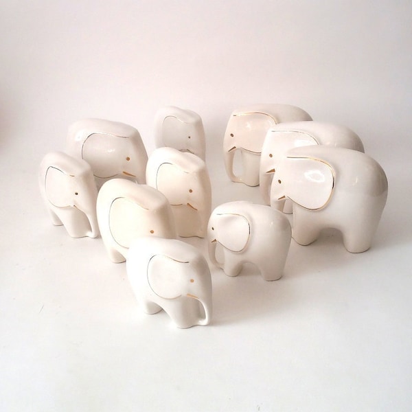 Vintage porcelain elephant, set of porcelain elephants, white elephant, white porcelain elephants, mid century porcelain elephant figurine,