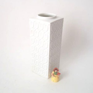 Large vintage white bisque porcelain op art vase, square biscuit bisque porcelain vase, mid century op art vase, vintage bisque vase