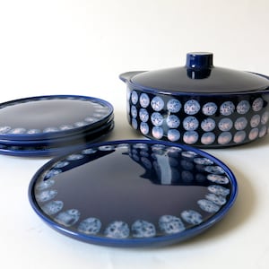 Mid century serving dish, lidded bowl, salad plates, hand painted ceramic, Melitta Kopenhagen, made in Germany R0362