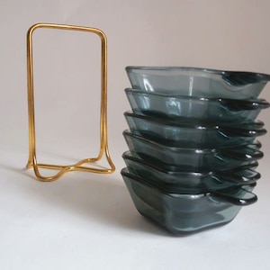 Vintage stackable ashtray Wmf Wagenfeld in golden holder, Wmf 50s design ashtray, mid century staple ashtray smoked glass ashtray tourmaline