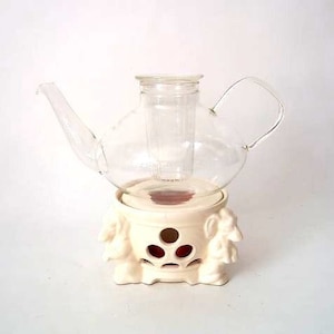 Vintage art deco creamic tea warmer with dachshund figurines, antique dish rechaud, tea warmer art deco Germany, weenie