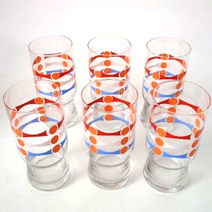 Vintage lemonade glasses, set of 6 water glasses, op art 70s GDR design, GDR highball glasses, retro drink ware