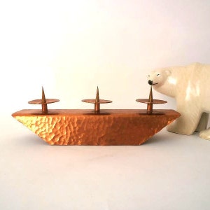 Brutalist candle holder, mid century copper candle holder, vintage 3 flame candle holder, mcm massive copper chandelier candle stick holder