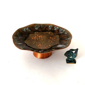 Large enamel bowl with stand, enamel plate business card dish, jewelry dish GDR enamel Fischland, trinket tray, mid century modern enamel