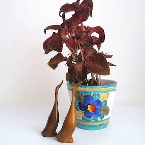 Ceramic planter floral design, indoor plant pot, flower pot German pottery, mid century modern home decor, indoor gardening, vintage planter
