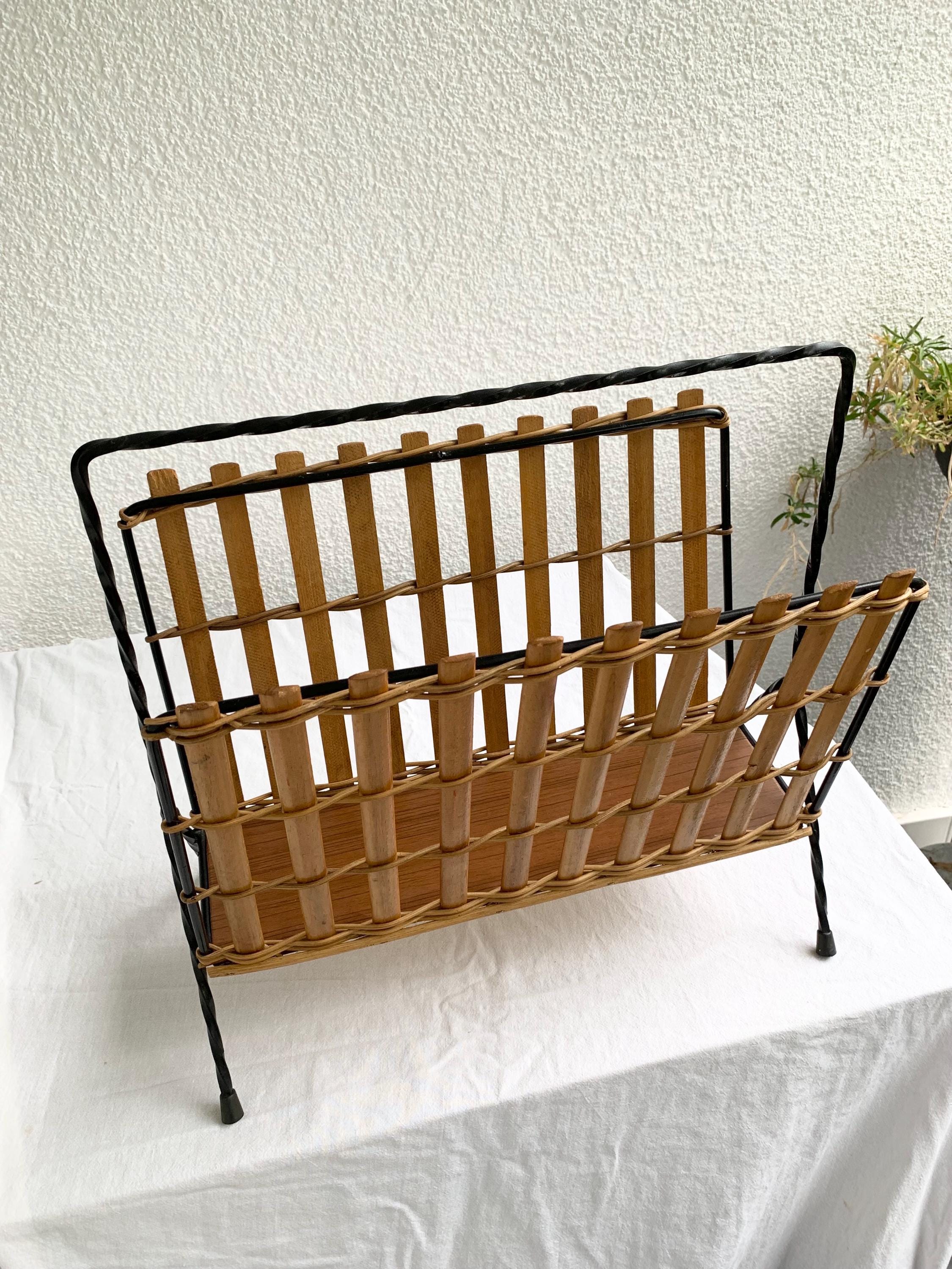 Mid Century Magazine Rack, Newspaper Stand, Black Metal
