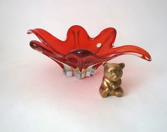 60s mid century Murano bowl, vintage murano glass italian art glass bowl clear and red, collectible Murano glass bowl