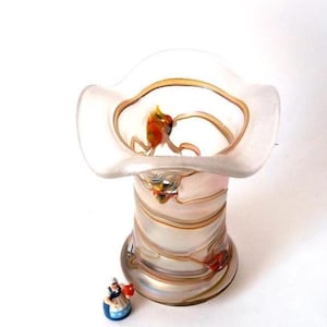 Large vintage glass vase, Art Nouveau Poschinger trailed glass vase with iridised body, handmade collectible glass vase