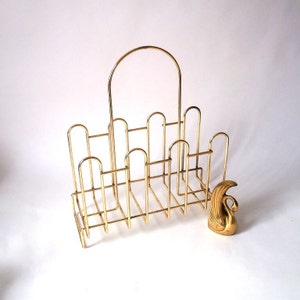 Mid century magazine rack, hollywood regency newspaper stand, metal magazine rack, West Germany MCM metal furniture vintage interior