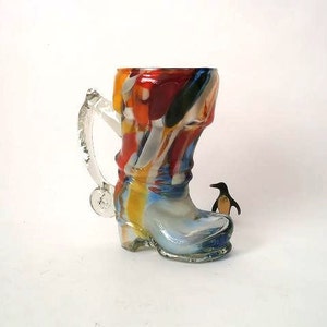 Vintage glass vase in boot form, mid century glass vase jug in boot form, glass boot, czech glass art, Murano art glass