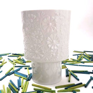Vintage white glazed porcelain vase Edelstein, mid century modern white glazed porcelain vase, op art vase 70s